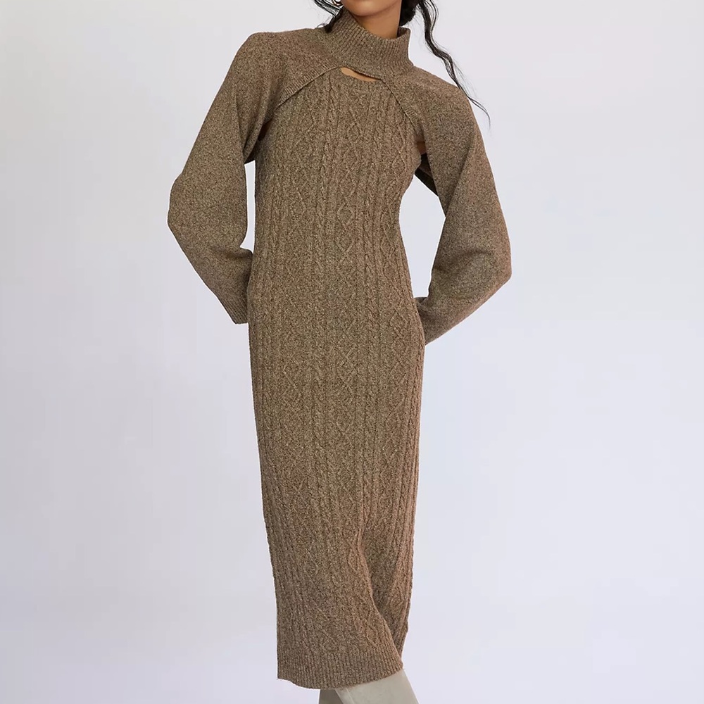 NWT Anthropologie Current Air Cable knit midi Sweater Set dress XL